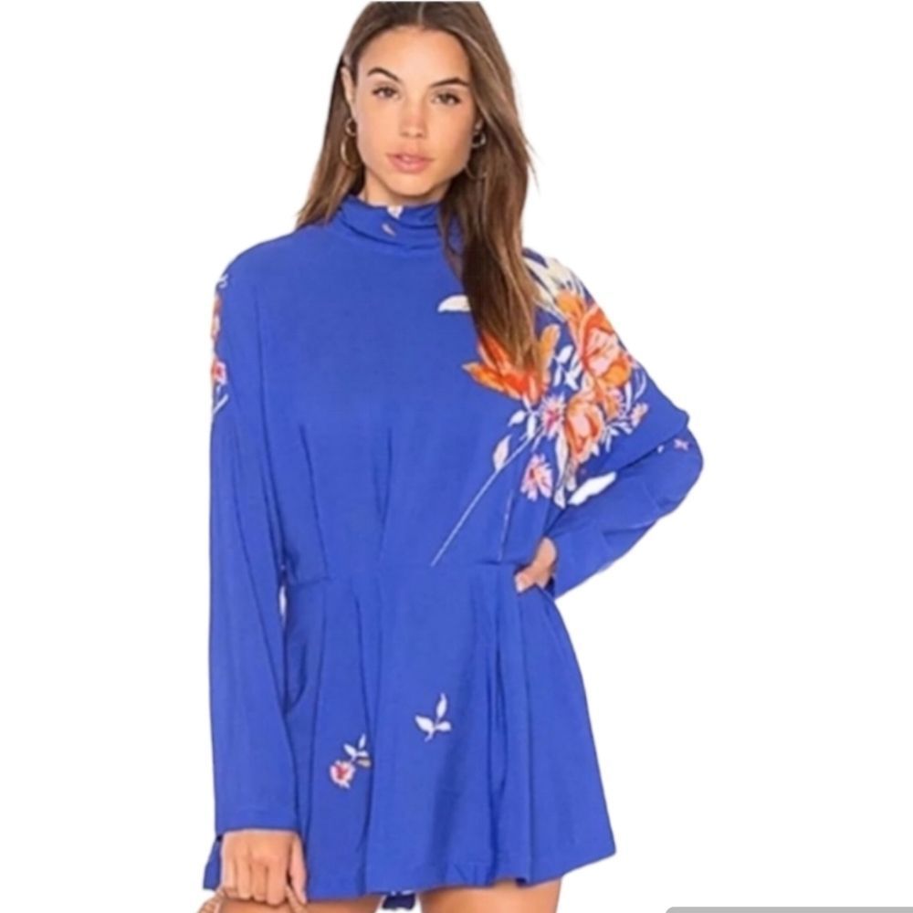 Free People  Gemma Floral Tie Dress in Blue